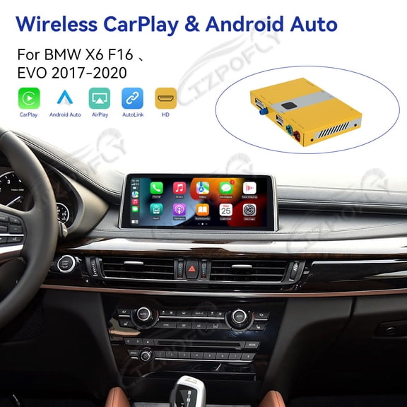 Lizpofly wireless CarPlay module wired Android Auto suitable For BMW X6 F16 EVO 2017-2020 models decoding box supports mirror link, camera, GPS, Siri, YouTube, etc.