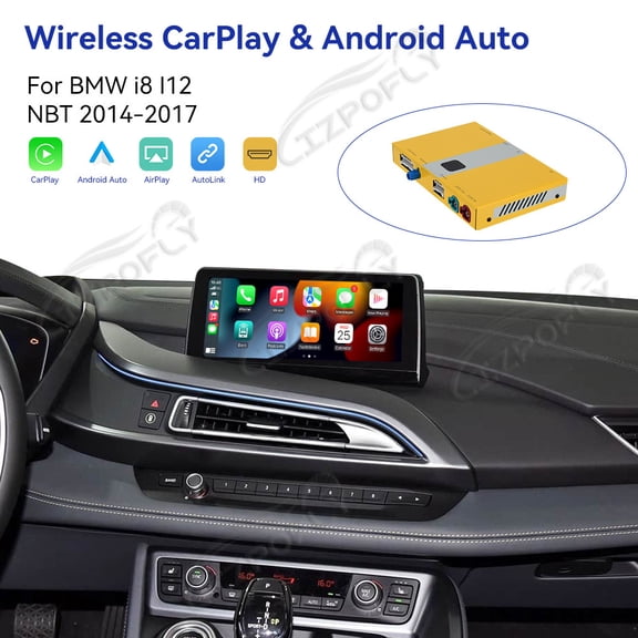 Lizpofly wireless CarPlay module wired Android Auto suitable For BMW i8 112 NBT 2014-2017 models decoding box supports mirror link, camera, GPS, Siri, YouTube, etc.
