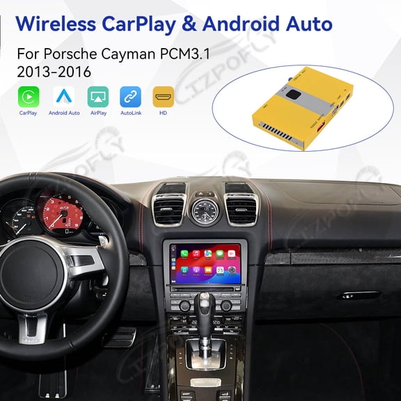 Lizpofly wireless CarPlay module wired Android Auto suitable For Porsche Cayman PCM3.1 2013-2016 models decoding box supports mirror link, camera, GPS, Siri, YouTube, etc.