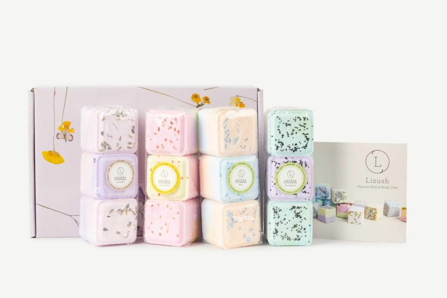 Lizush - Shower Steamers, Set of 12 big fizzies, Cheer up Gift Set, Relaxing Gift Box