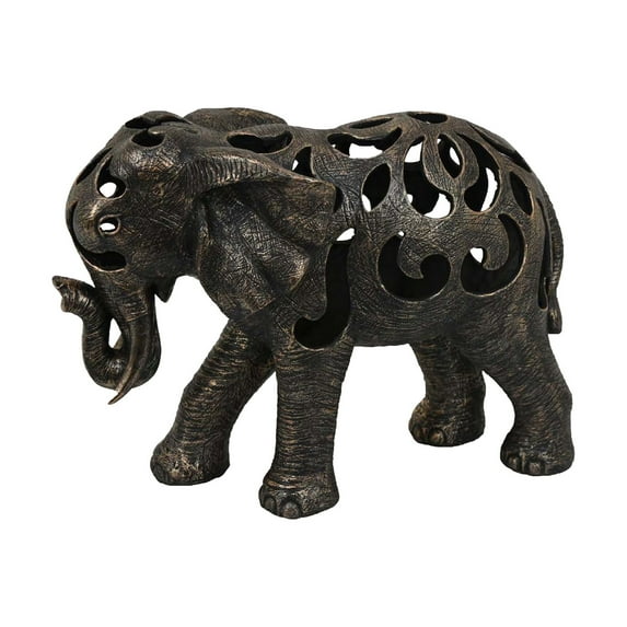 Lizza Elephant Tabletop Decor, Detailed Cut Out Bronze Resin, 17 Inch
