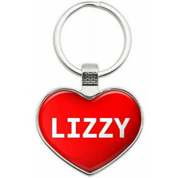 Lizzy - Names Female Metal Heart Keychain Key Chain Ring, Multiple Colors Available