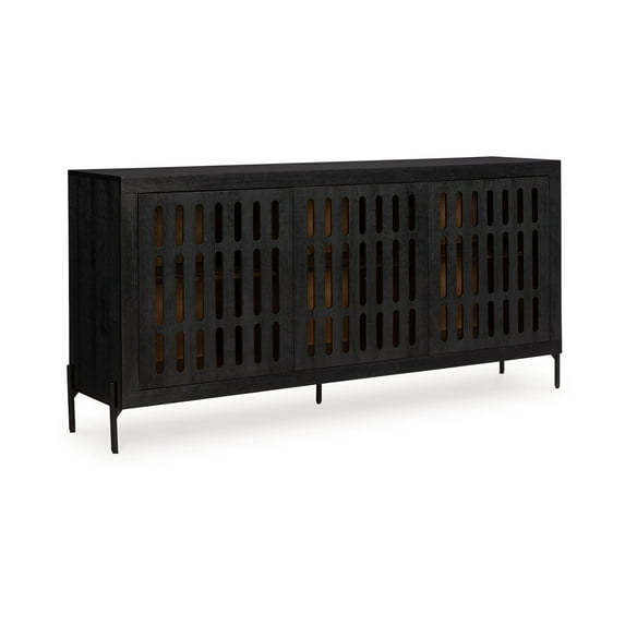 Benjara Lizzy Sideboard Console, 3 Inner Shelves, Black Natural Wood 64 Inch