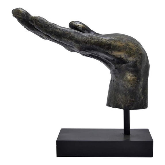 Benjara Lizzy Tabletop Decorative Hand Sculpture- Black- Bronze Resin 14 Inch