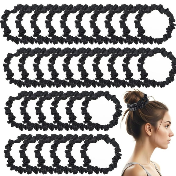 Yoqb 30 Pcs Silk Scrunchies Black Satin Hair Scrunchies for Women, Soft Elastic Hair Ties Scrunchies, No Damage Hair Scrunchies for Women's Hair, Thick Thin Hair A1017