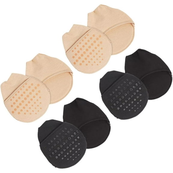 Ljia Moisture Absorbing Half Palm Socks for Women Forefoot Pads High Heel Support Comfortable Wear Black/Skin Tone 4 Pairs A605