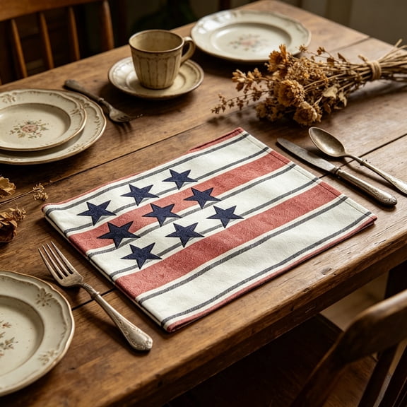 Ljiaocrou 4th Of July Placemat Set, Independence Day Table Mats, Star Spangled Flag Theme Table Protectors, Washable Heat Resistant Non Slip Dining Table Chargers