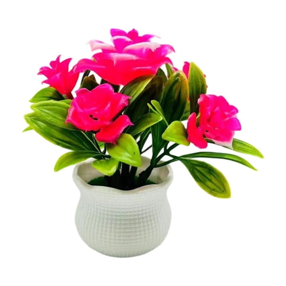 Ljiaocrou Artificial Plastic Flowers, Fake Rose Bonsai, Indoor Home Office Desk Windowsill Decor, Durable Fade-Resistant Plastic Material Potted Vegetation, Compact Size for Low Maintenance Display