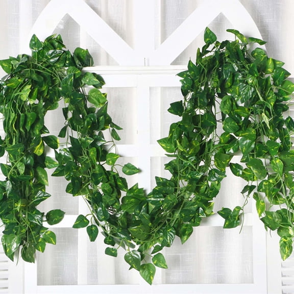 Ljiaocrou Artificial Radish Leaf Decoration, Simulation Rattan Green Foliage, 12 Pcs Faux Plant for Home Decor, Long 86.6 Inch Plastic Leaf Garland for Wall Hanging, Mantel, Tabletop, Porch Accents