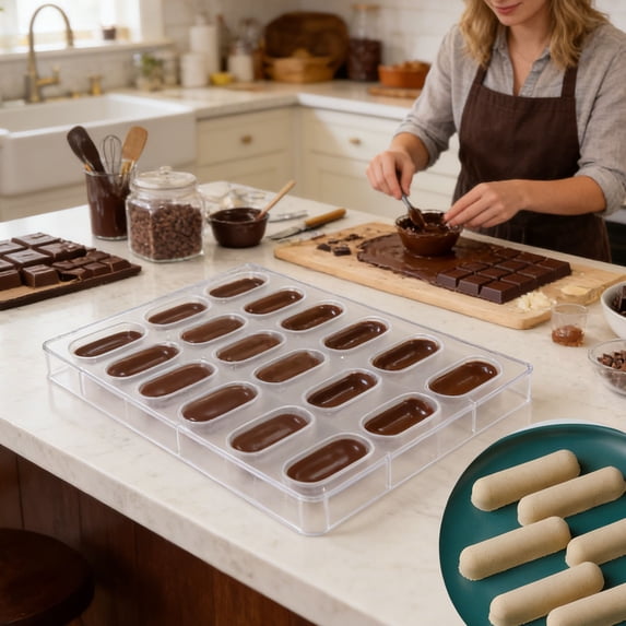 Ljiaocrou Chocolate Molds, Candy Molds, 12-Compartment Long Strip Chocolate Mold for DIY Baking, Transparent Plastic Food-Grade Material, Easy Demolding, Reusable and Compact Baking Tool