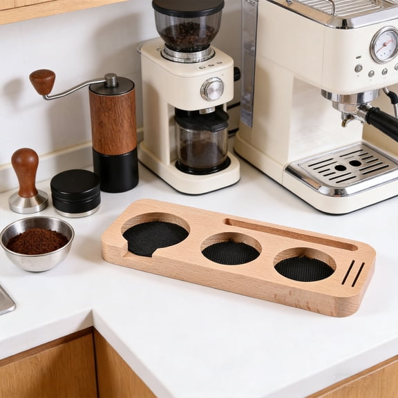Ljiaocrou Coffee Tamper Station, Coffee Bar Organizer, Multi-Slot Coffee Tool Holder with Silicone Non-Slip Pad, Solid Wood Construction, Compact Countertop Coffee Accessories Organizer