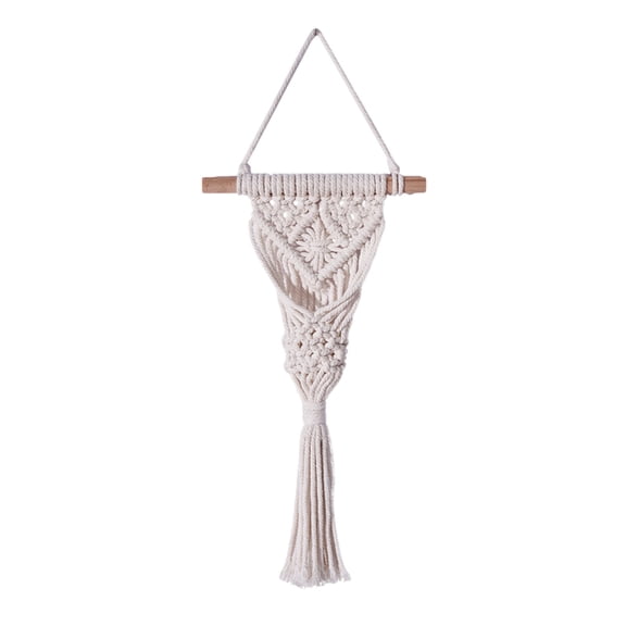 Ljiaocrou Macrame Wall Hanging, Bohemian Wall Decor, Hand Woven Cotton Tapestry Net Bag, Decorative Dried Flower Room Backdrop, Natural Beige Thread with Wooden Beads, Leaf Shape Wall Art