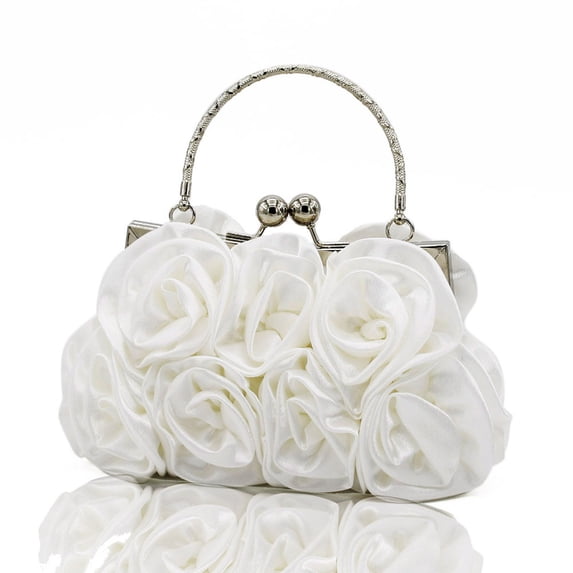 Ljiaocrou Rose Wristlet Evening Bag, Bridal Purse, Elegant Rose-Patterned Handbag for Weddings and Formal Events, Compact Handheld Design, Stylish Rose-Embroidered Accessory for Women