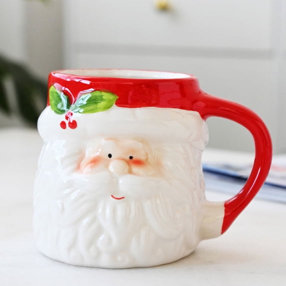 Ljkilskltr 3D Sculpted Christmas Ceramic Mug,5 in x 3.8 in Santa Claus Coffee Cup,Glossy Hand‑Painted Holiday Drinkware for Cocoa Tea Home Party