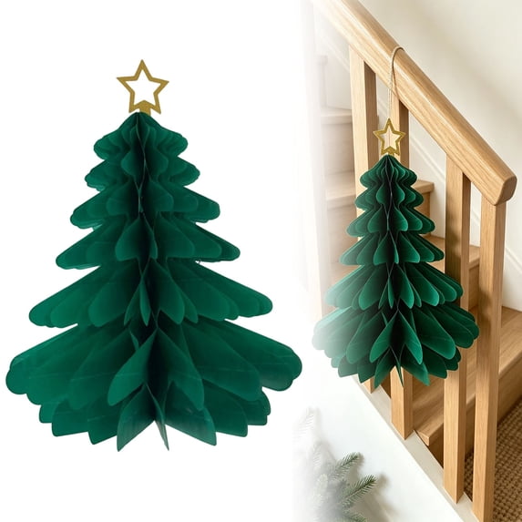 Ljkilskltr Christmas Honeycomb Decorations, Paper Hanging Ornaments, Honeycomb Cutouts Green 11.81in Foldable Tissue Paper Xmas Ornament for Ceiling Mantel Window Holiday Decor