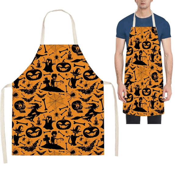 Ljkilskltr Halloween Kitchen Apron,22.05 x 17.72 in Unisex Adjustable Bib Apron, Skull Ghost Pumpkin Print for Baking Craft Themed Party
