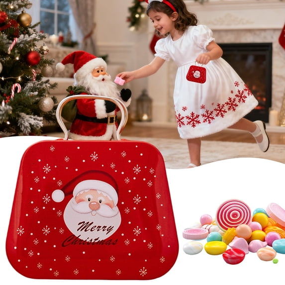 Ljkilskltr Mini Handbag‑Style Christmas Candy Tin,2.75 x 2.36 x 1.18 in Santa Print Metal Treat Box, Reusable Tinplate Favor Container for Holiday Gifting, Party Favors & Small Trinket Storage