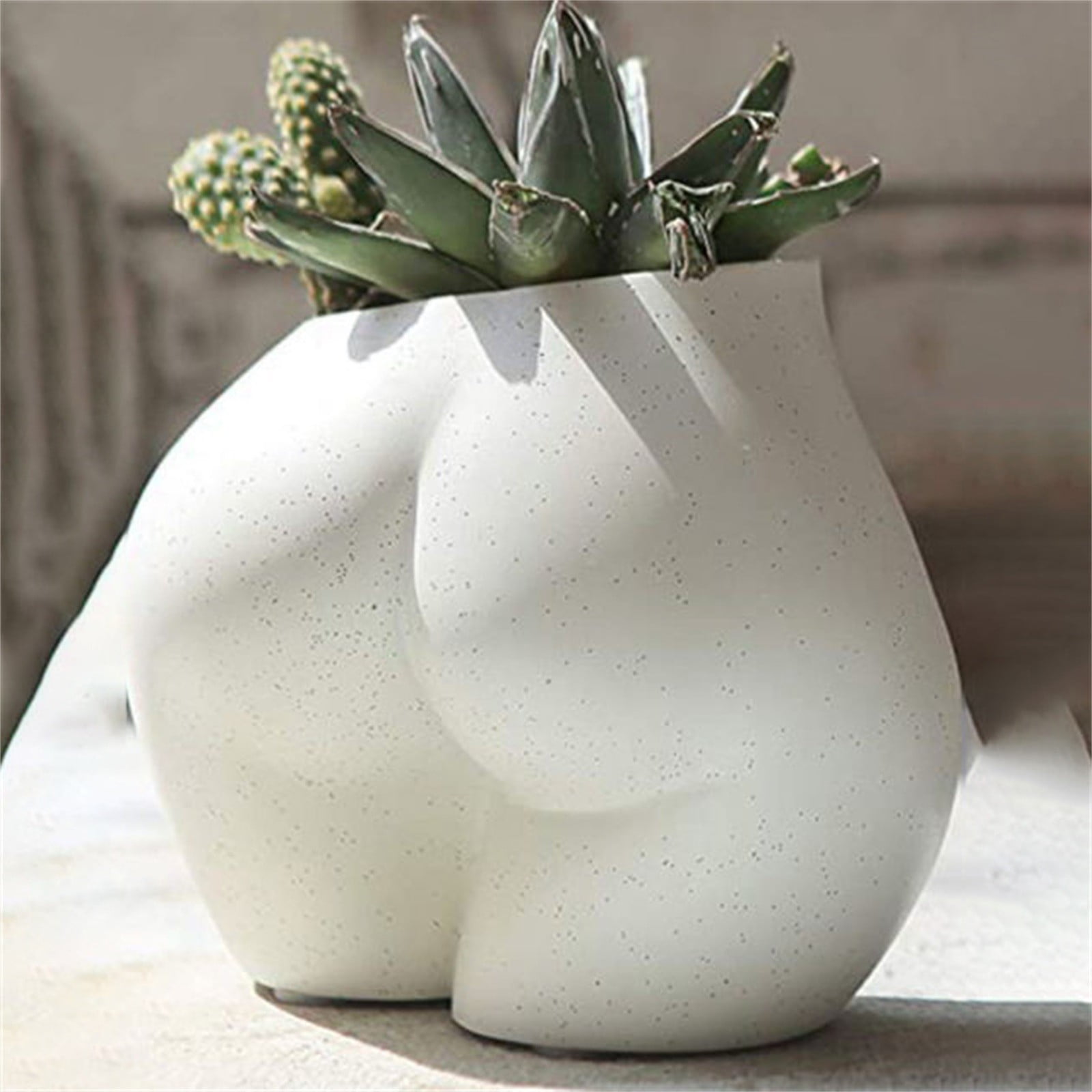 Ljstore Desktop Ornament White Ceramic Irregular Shaped Body Plant Pot