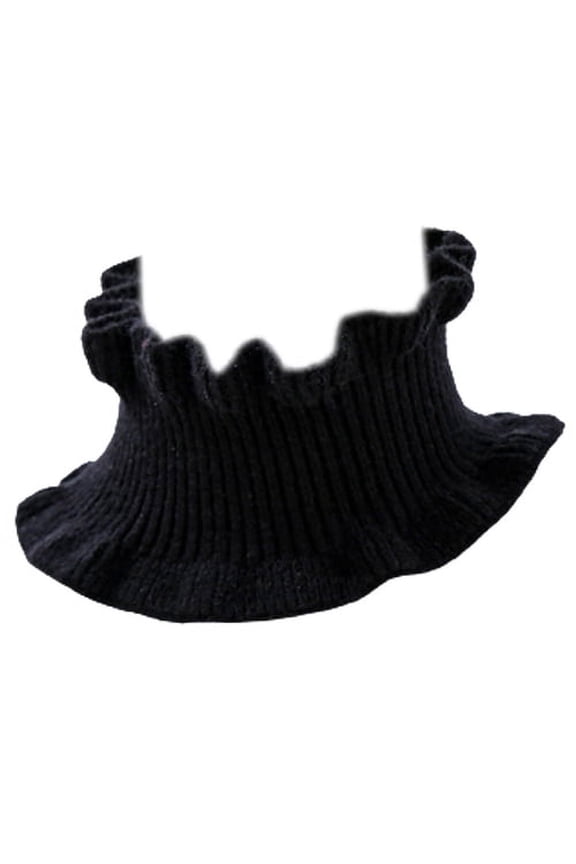 1/3pcs Womens Ruffle Ribbed Knit Neck Cover Winter Fake Collar Stretch Knitted Mock Collar Neck Gaiter Elastic Scalloped Edge Winter Warm Neck Wrap Loop Scarf Black