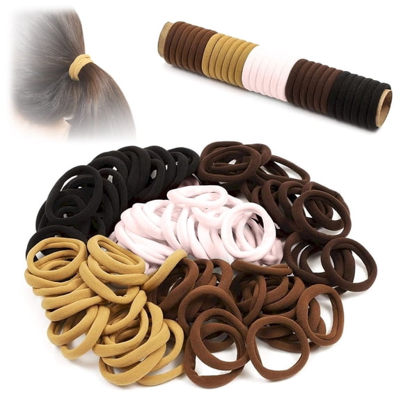 Ljudmp 100PCS Hair Bands 5 Colors Hair Ties for Thick Hair 100PCS Seamless Cotton Simply Ponytail Holders Headband Scrunchies Hair Accessories Multicolor 100x