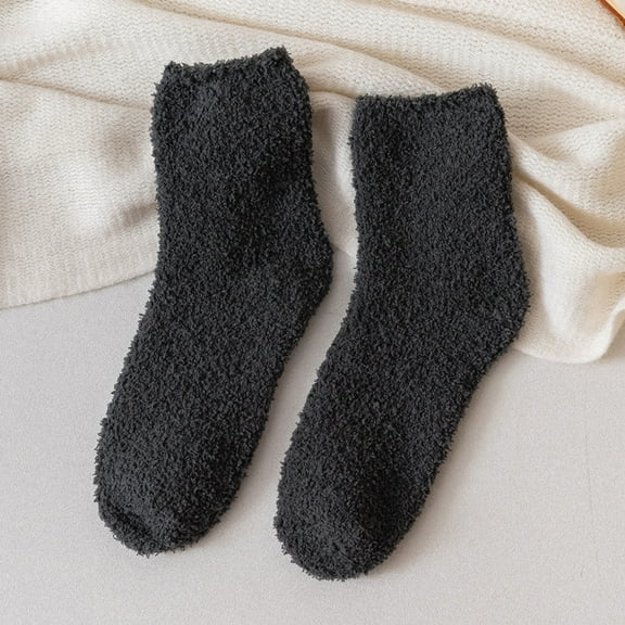 Ljudmp 1Pair Fuzzy Socks for Women Cozy Fluffy Crew Sock Soft Winter Cozy Mid Tube Home Sleeping Slipper Socks Gifts Dark Gray