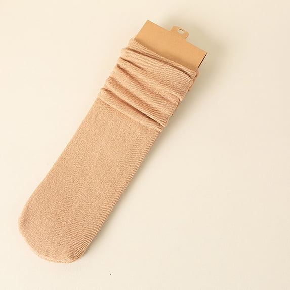 Ljudmp 1Pair Women's Thickened Crew Socks Warm Fleece Lined Cuffed Thermal Mid Tube Socks Cushioned Winter High Stretchy Stay-up Socks Beige