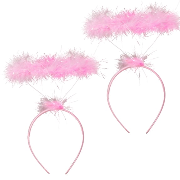 Ljudmp 2PCS Women's Angel Halo Headband Feather Headpiece Party Role-Playing Costume Hairband Hair Accessory Pink
