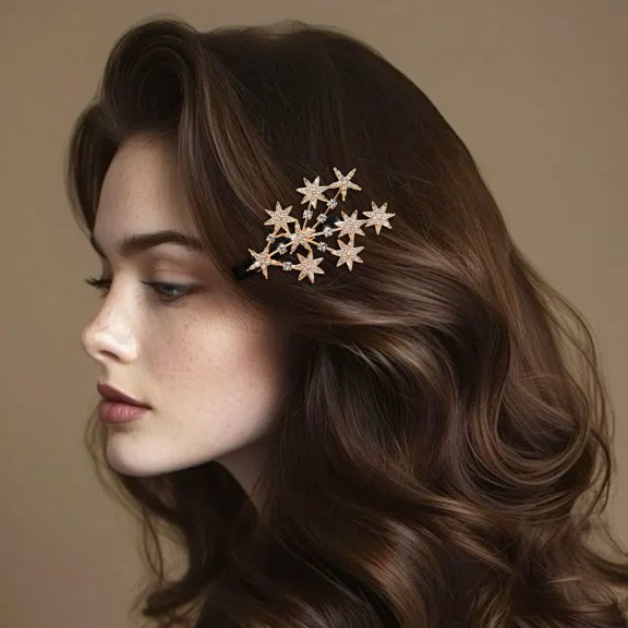 Ljudmp 4Packs Women's Stylish Hair Pin Shiny Rhinestones Fixation Star Hair Clip Non Slip Hair Styling Tool Bride Wedding Barrettes Gold&Silver 4x