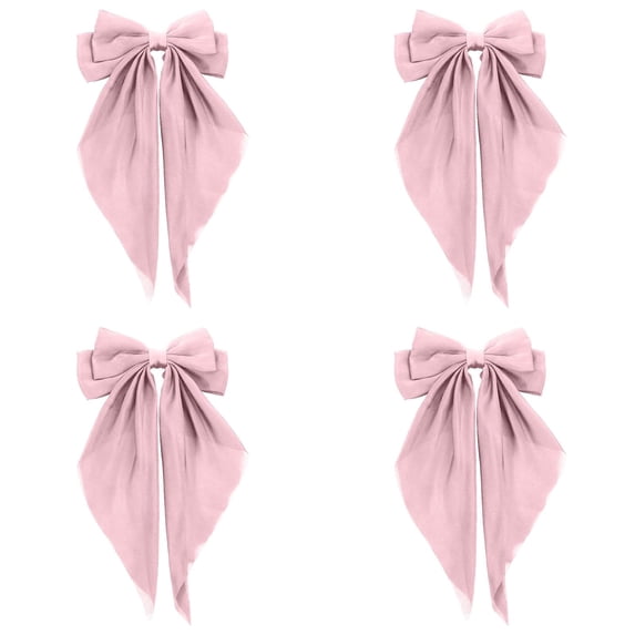 Ljudmp 4Pcs Large Matte Finish Satin Ribbon Hair Bowknot Clip for Women Oversized Long Tail Hair Clips Barrettes Hair Accessory Light Pink 4x