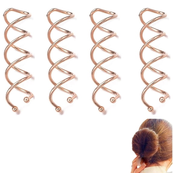 Ljudmp 4packs Spiral Hair Pins For Women Non-Scratch Round Clip & Bun Twist Metal Headdress Hair Accessories For Styling Bun Bobby Pins Rose Gold 4x