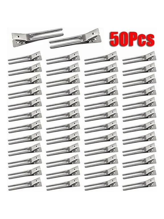 50Packs Double Prong Pin Curl Clips DIY Hair Clips for Hairdressing Setting Section Clips 1.77" Silver Rustproof Metal Curl Hair Clips for Styling Silver 50x