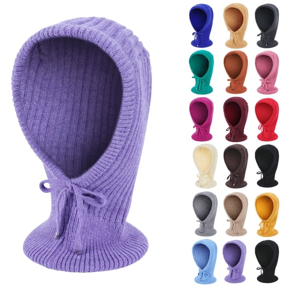 Ljudmp Adjustable Drawstring Rib Knit Hooded Scarf Hat for Women Men Head Scarves Beanie Hat Balaclava Hood Windproof Hat Neck Warmer For Ski Cycling Riding Outdoor Beige
