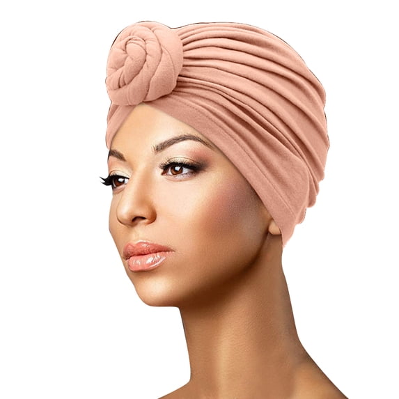Ljudmp African Womens Turban Caps Pre-Tied Twisted Knot Turbans Head Scarf for Women Elastic Hair Wraps Cover Beanie Cancer Chemo Headwear Pink