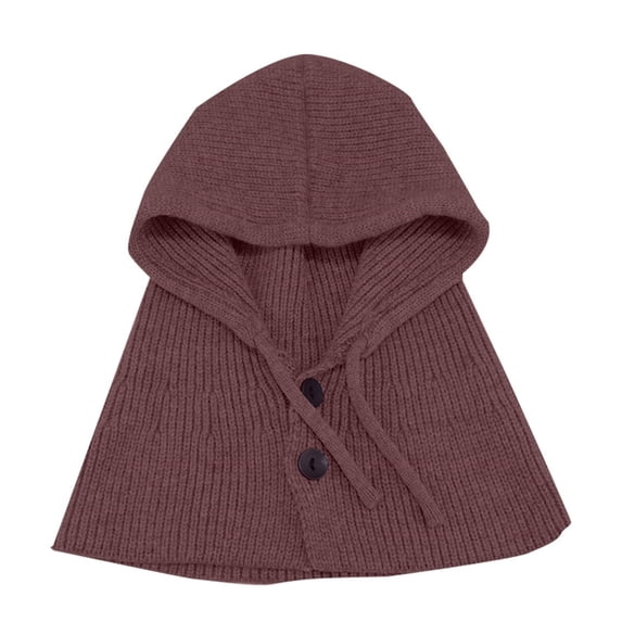 Ljudmp Button Closure Rib Knit Hooded Scarf For Women 2-in-1 Integrated Hat & Neck Warmer Winter Thermal Ear Cover Hood Hat Scarf Wrap Shawl Crochet Knit Neckwarmer Coffee