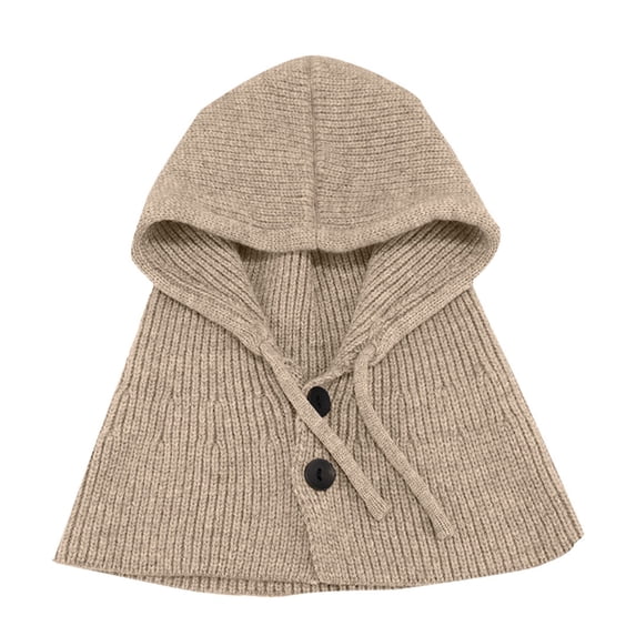 Ljudmp Button Closure Rib Knit Hooded Scarf For Women 2-in-1 Integrated Hat & Neck Warmer Winter Thermal Ear Cover Hood Hat Scarf Wrap Shawl Crochet Knit Neckwarmer Khaki