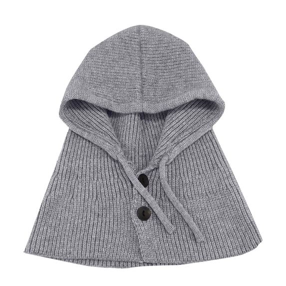 Ljudmp Button Closure Rib Knit Hooded Scarf For Women 2-in-1 Integrated Hat & Neck Warmer Winter Thermal Ear Cover Hood Hat Scarf Wrap Shawl Crochet Knit Neckwarmer Grey