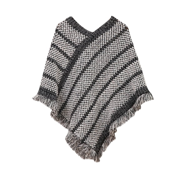 Ljudmp Casual Fringe Shawl Wrap For Women Ponchos Winter Warm V Neck Poncho Sweater Travel Asymmetric Hem Pullover Cape Cover Up Grey