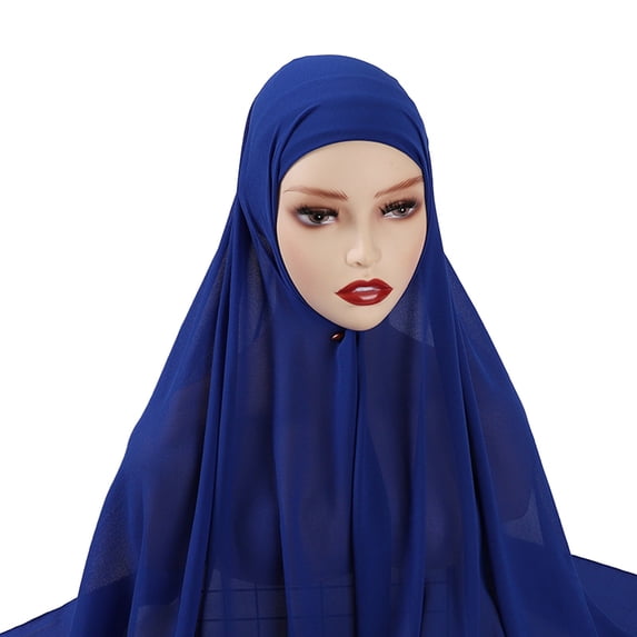 Ljudmp Chiffon Instant Hijab for Women Muslim Headband Shawl Long Scarfs Wrap Full Cover Lightweight Islamic Head Wrap Neck Coverings Daily Prayer Dark Blue