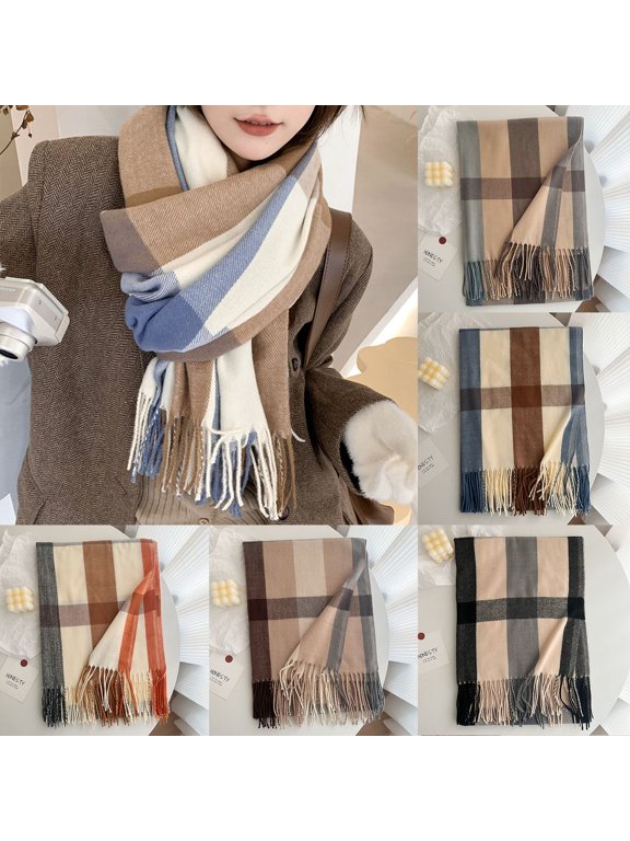 Classic Plaid Fringe Scarf For Women Oversized Soft Plush Tassel Thick Shawl Wrap Thermal Fall Winter Warm Grid Blanket Neck Wrap Neckerchief Scarves for Daily Outdoor Red