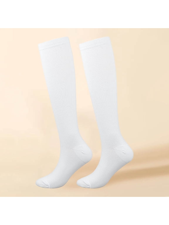 Compression Socks for Women Men Rib Knit Knee High Socks Circulation Thermal Snowboard Stockings Running Over The Calf Socks White S