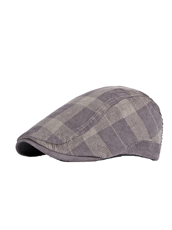 Corduroy Plaid Flat Cap for Women Men Vintage Check Newsboy Ivy Cap Retro Beret Peaked Gatsby Hat Forward Hat Purple