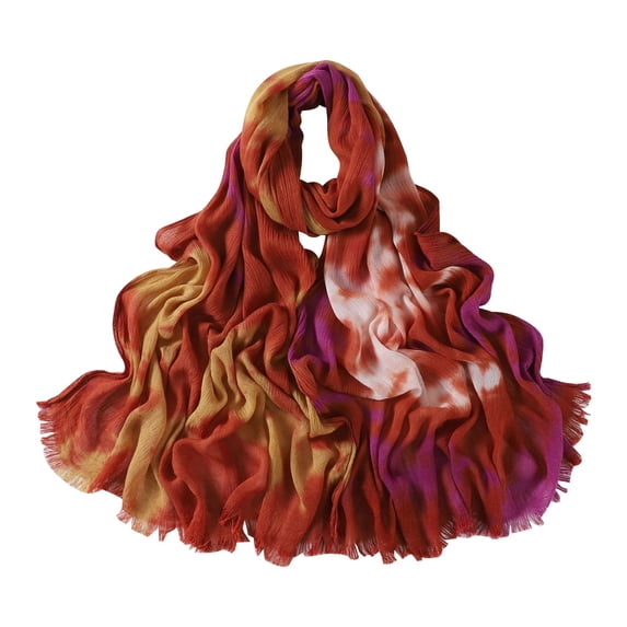 Ljudmp Cotton Tie Dye Fringe Scarf For Women Neck Scarf Head Wrap Girls Lightweight Long Shawl Wrap With Tassels Neck Wrap Neckerchief Scarves for Daily Outdoor Vacation Brick Red