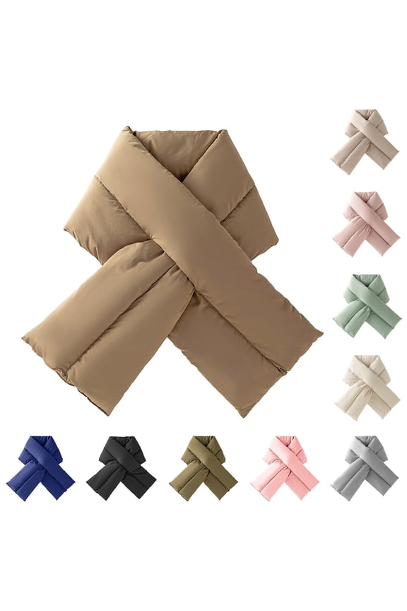 Cross Front Padded Cotton Scarf For Women Men Thick Shawl Wrap Thermal Winter Warm Neck Wrap Neckerchief Scarves for Daily Outdoor Skiing Commuting Light Khaki