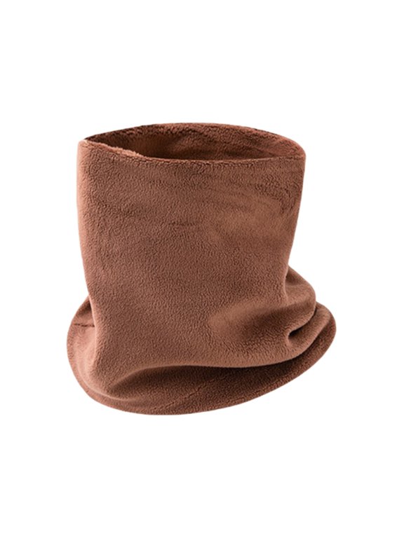Double-Layer Fleece Neck Gaiter For Women Men Windproof Thermal 2-in-1 Face Mask & Neck Warmer Unisex Minimalist Solid Color Outdoor Cycling Neck Cover Brown