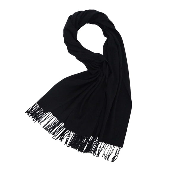 Ljudmp Extended Thick Muffler With Fuzzy Tassels For Women Fringe Shawl Wraps Solid Color Outdoor Insulation Autumn Winter Warm Scarf Cover Up Neck Wrap Scarf Black