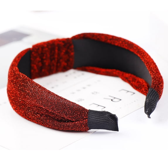 Ljudmp Fabric Twisted Knot Headband for Women Non Slip Hair Hoop Minimalist Hair Bands Hair Wrap For Daily Office Party Facial Hair Accessories Wine Shiny Metallic Glitter Fabric
