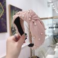 thumbnail image 1 of Ljudmp Faux Pearl Knotted Headbands for Women & Girls Top Knot Fabric Head Wrap Hair Band Non Slip Wide Trendy Hair Accessories Pink, 1 of 2