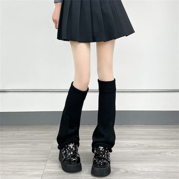 Ljudmp Flared Leg Warmers for Women Elastic Ribbed Cuffed Knit Leg Warmer Slouch Stackable Knee-High Socks Party Dance Sports Footless Stockings Black