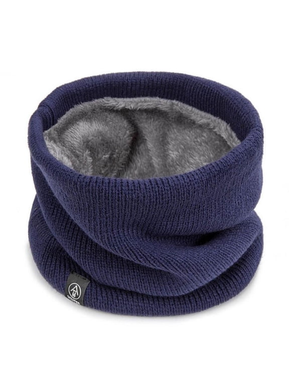 Fleece Lined Gradient Marled Knit Neck Gaiter For Women Men Thick Plush Pull On Neck Warmer Thermal Winter Windproof Knit Neck Cover Wrap Scarves For Daily Commute Cycling Ski Navy