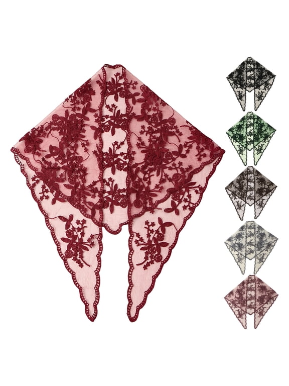 Floral Embroidered Lace Triangle Headscarf For Women Vintage Mesh Hair Bandana Head Band Head Wrap For Birthday Wedding Bride Blackish Green